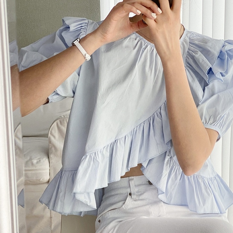 SUXI Áo Sơ Mi Tay Ngắn Dáng Ôm Màu Sắc Đơn Giản Phong Cách Hàn Quốc Dành Cho Nữ