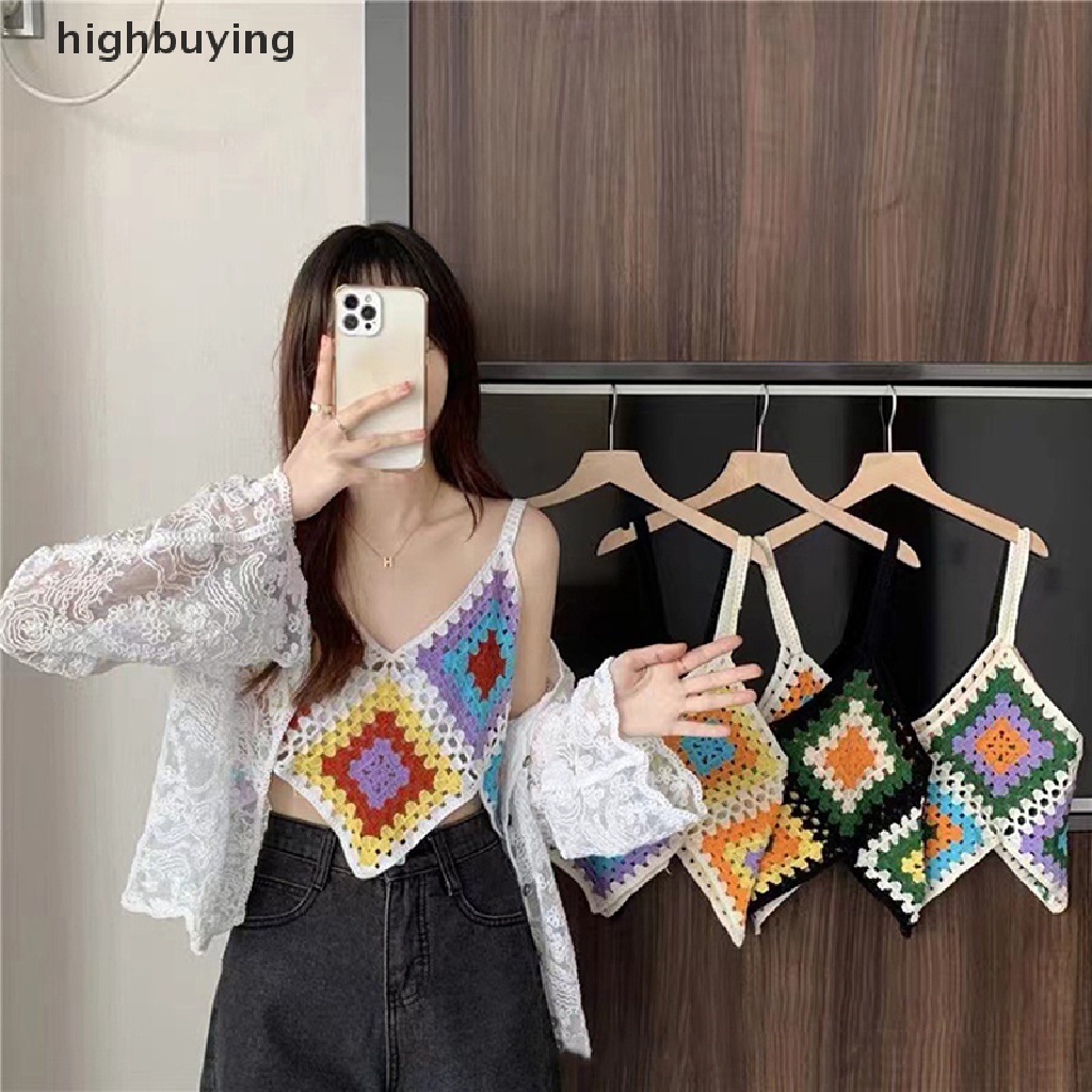 Áo Hai Dây Dệt Kim Cổ Chữ V Thêu Họa Tiết Phong Cách Retro Cho Nữ