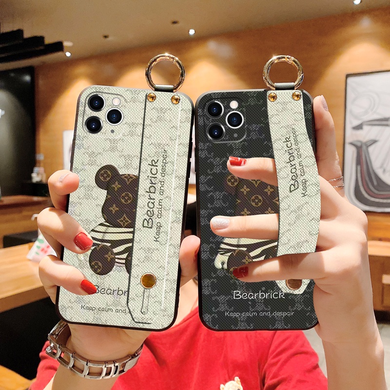 Ốp Điện Thoại Da TPU Mềm Hình Gấu Gắn Dây Đeo Cổ Tay Làm Vòng Đỡ Chống Sốc Cho Samsung S22 Pro S21 FE S20 Plus Ultra