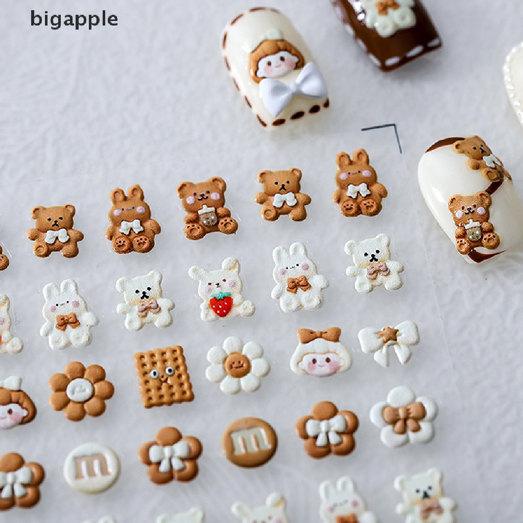 Hình Dán Móng Tay 5D Họa Tiết Gấu / Thỏ / Nơ / Bé Gái Đáng Yêu