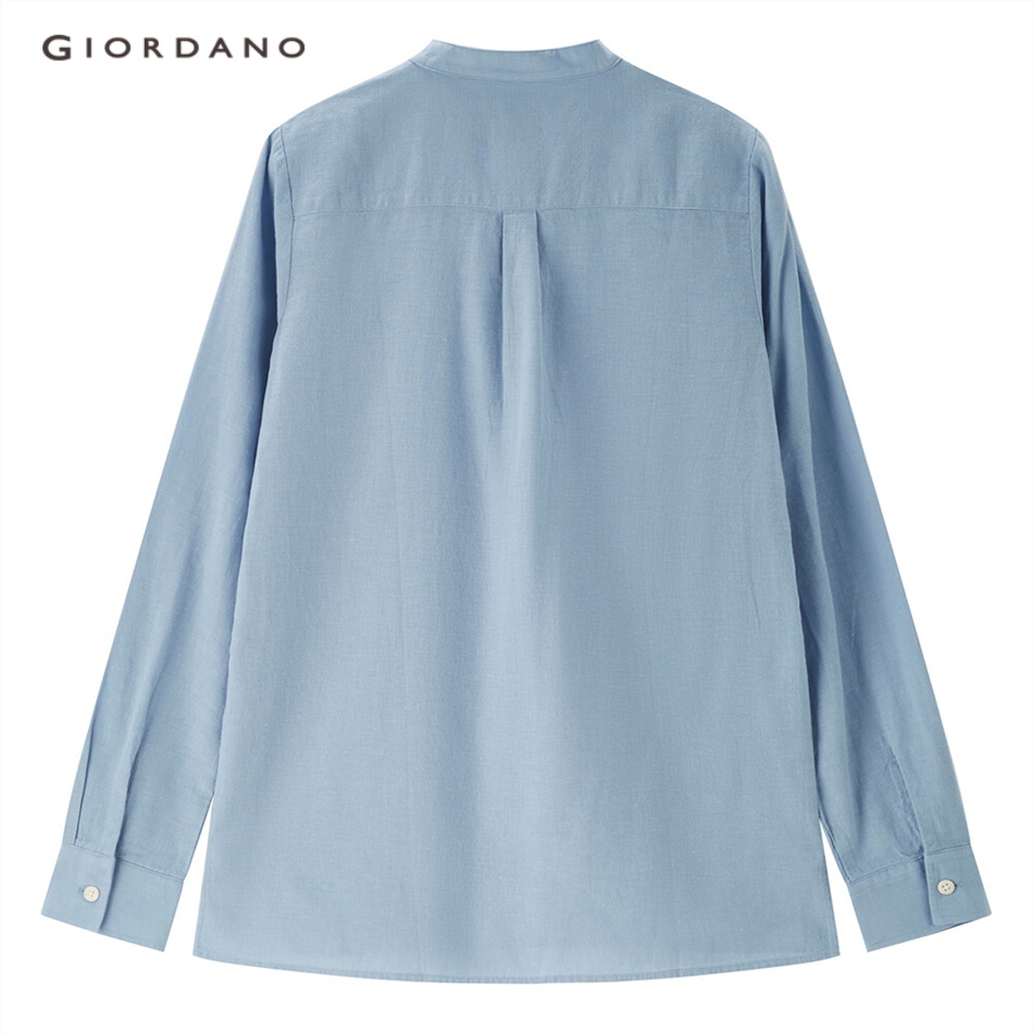 Áo sơ mi GIORDANO 05341203 vải lanh dài tay cổ đứng thời trang dành cho nữ