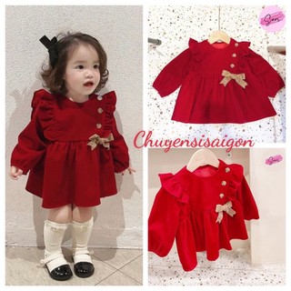 Sale váy nhung đỏ dài tay bé gái size 7-17kg