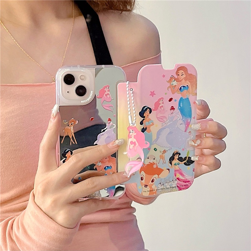 Bao Da Điện Thoại Nắp Lật Mặt Gương Hình Công Chúa Disney Dễ Thương Cho iphone 14 13 12 pro max 11 14promax