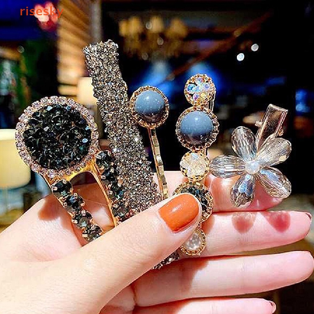 Set 4 / 5 / 6 Kẹp Tóc Hình Hoa Trà Đính Ngọc Trai Thời Trang