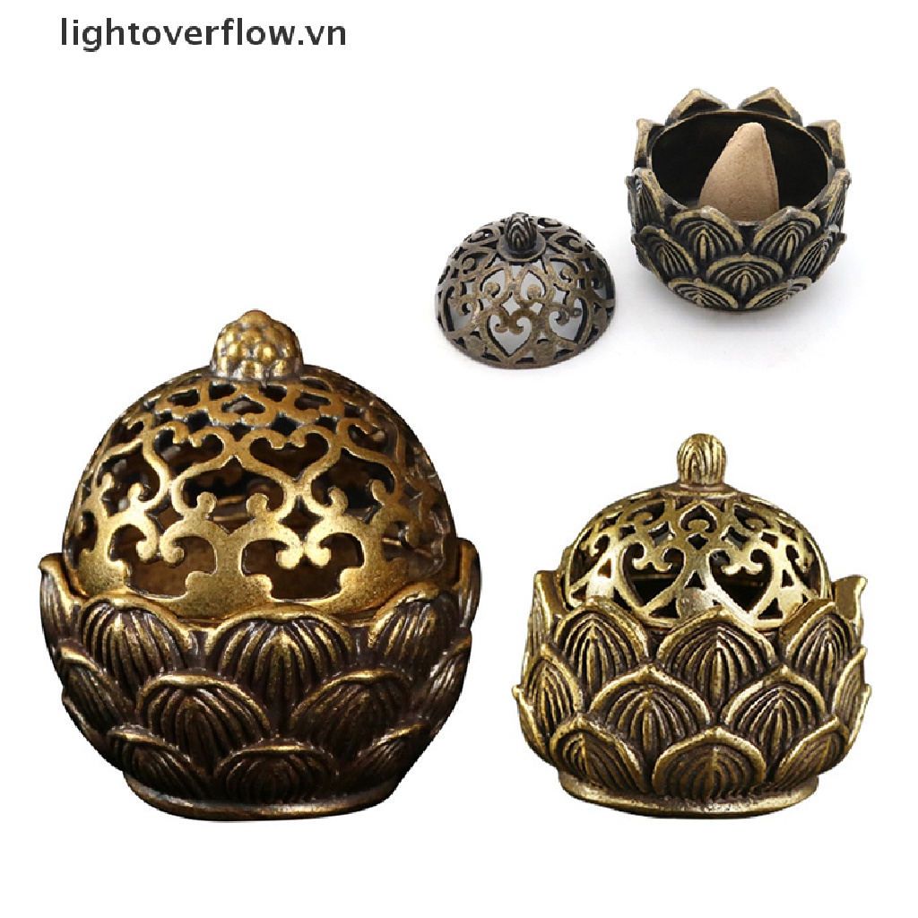 Đế Đốt Trầm Hương Bằng Đồng Thau Hình Hoa Sen Nhỏ Bỏ Túi Phong Cách Cổ Điển Kèm Nắp Đậy Tiện Dụng