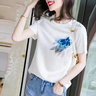 Áo Thun Giả Lụa Cổ Tròn Ngắn Tay Dáng Rộng Thời Trang