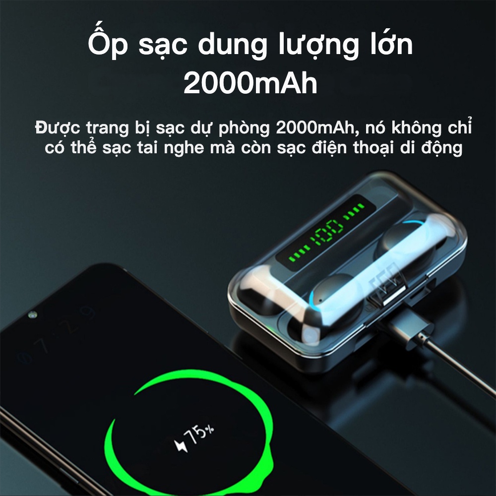 F9 PRO Tai Nghe F9-5 Bluetooth 5.0 True Wireless Stereo Hifi Màn Hình Led Với Pin Dự Phòng 2000Mah IPX7 TWS Tai Nghe Nhét Tai