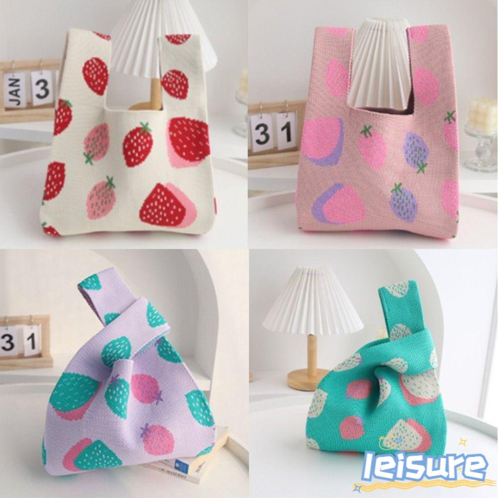 Túi Xách Đan Len Họa Tiết Dâu Tây Dễ Thương Cho Nữ