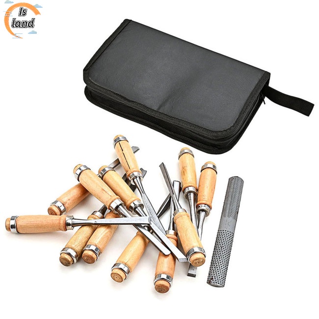 Bộ 13 Dụng Cụ Điêu Khắc Gỗ Kèm Túi Đựng Tiện Dụng