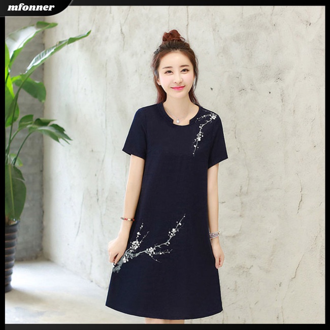 Đầm Midi Tay Ngắn Dáng Rộng In Họa Tiết Cổ Điển Thời Trang Cho Nữ