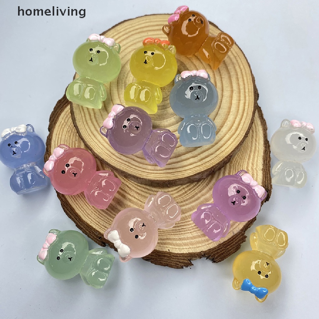 Bộ 2 Gấu Bông Mini Bằng Nhựa Resin Dạ Quang Dễ Thương Trang Trí Nhà Cửa / Xe Hơi