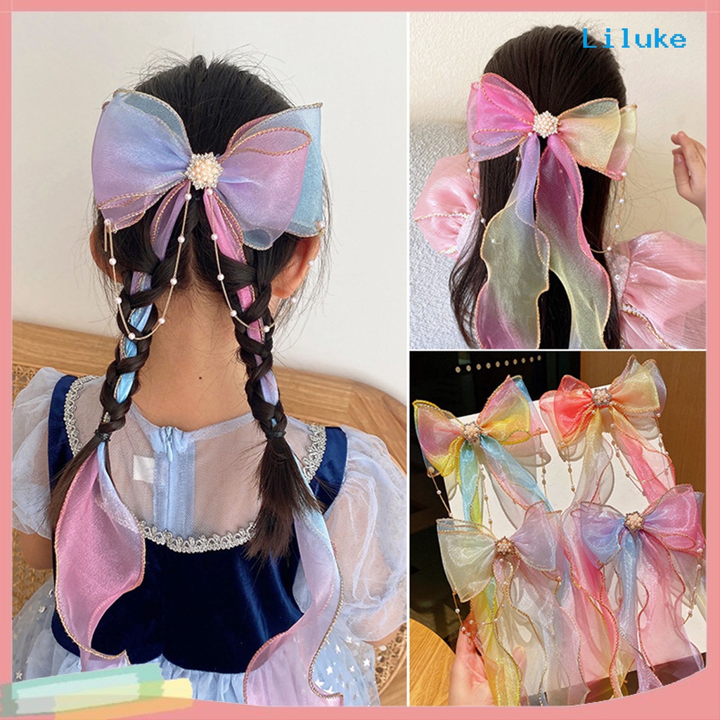 Kẹp Tóc Hợp Kim Trang Trí Nơ Và Ngọc Trai Giả Xinh Xắn Cho Nữ