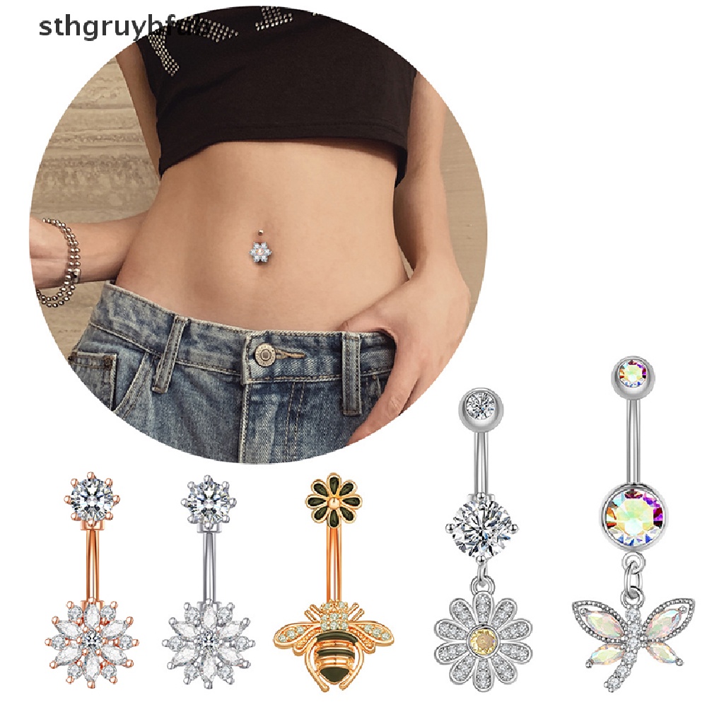 Khuyên RốN HìNh Con Ong ĐíNh Đá BằNg ThéP Y Tế