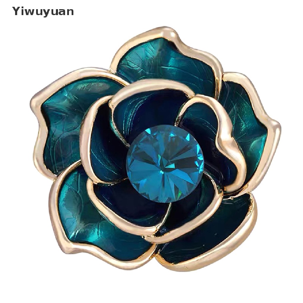 < Yiwuyuan > Ghim Cài Áo Hình Hoa Trà Đính Đá Xanh Lam Tráng Men Thanh Lịch Cho Nữ Giảm Giá