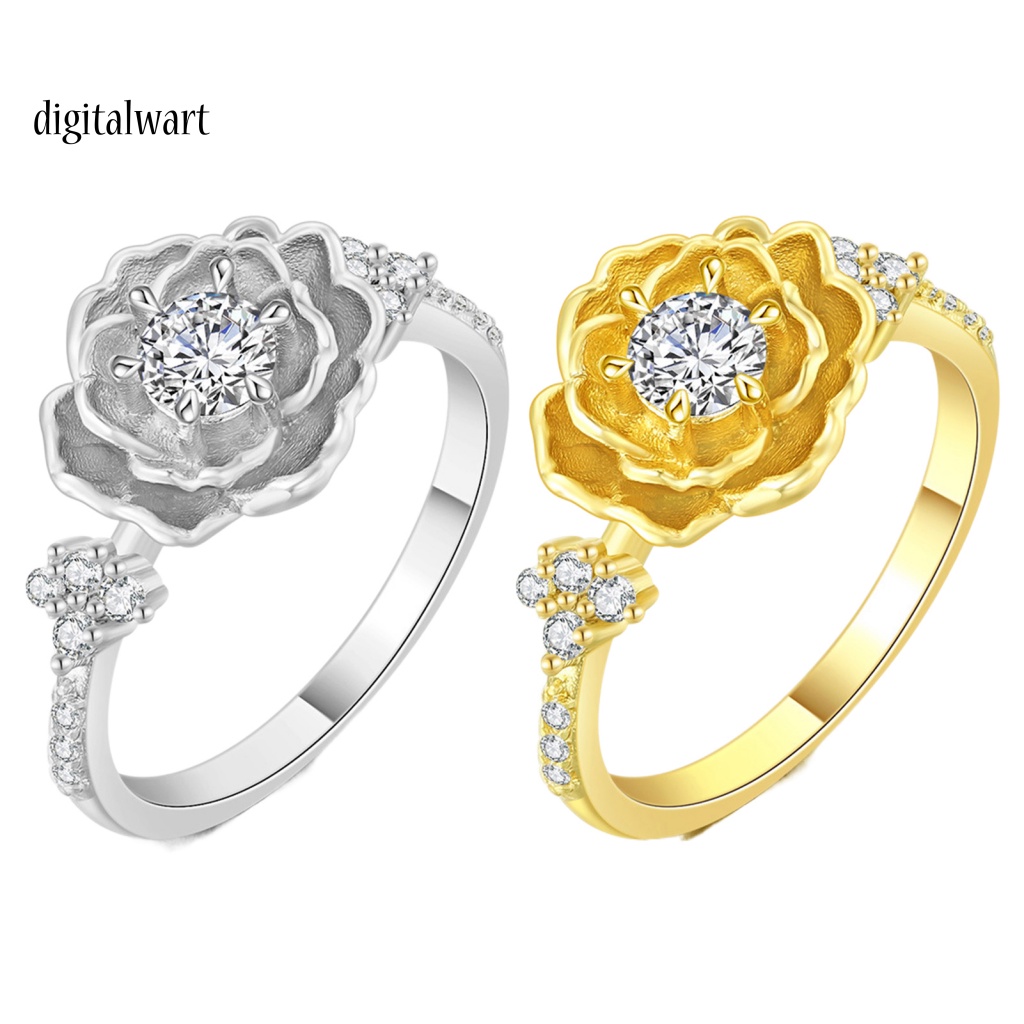 Kỹ Thuật Số| Nhẫn Ba Chiều Hình Hoa Đính Đá Zircon Phong Cách Ins Dành Cho Bạn Nữ Trong Tiệc Cưới