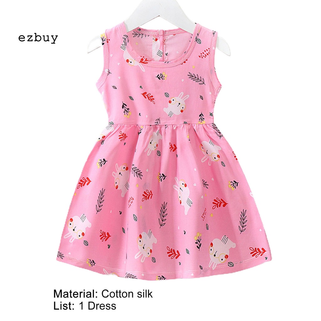 Đầm Công Chúa Sát Nách Màu Sáng In Họa Tiết Hoạt Hình Dễ Thương Thời Trang Mùa Hè Cho Bé Gái