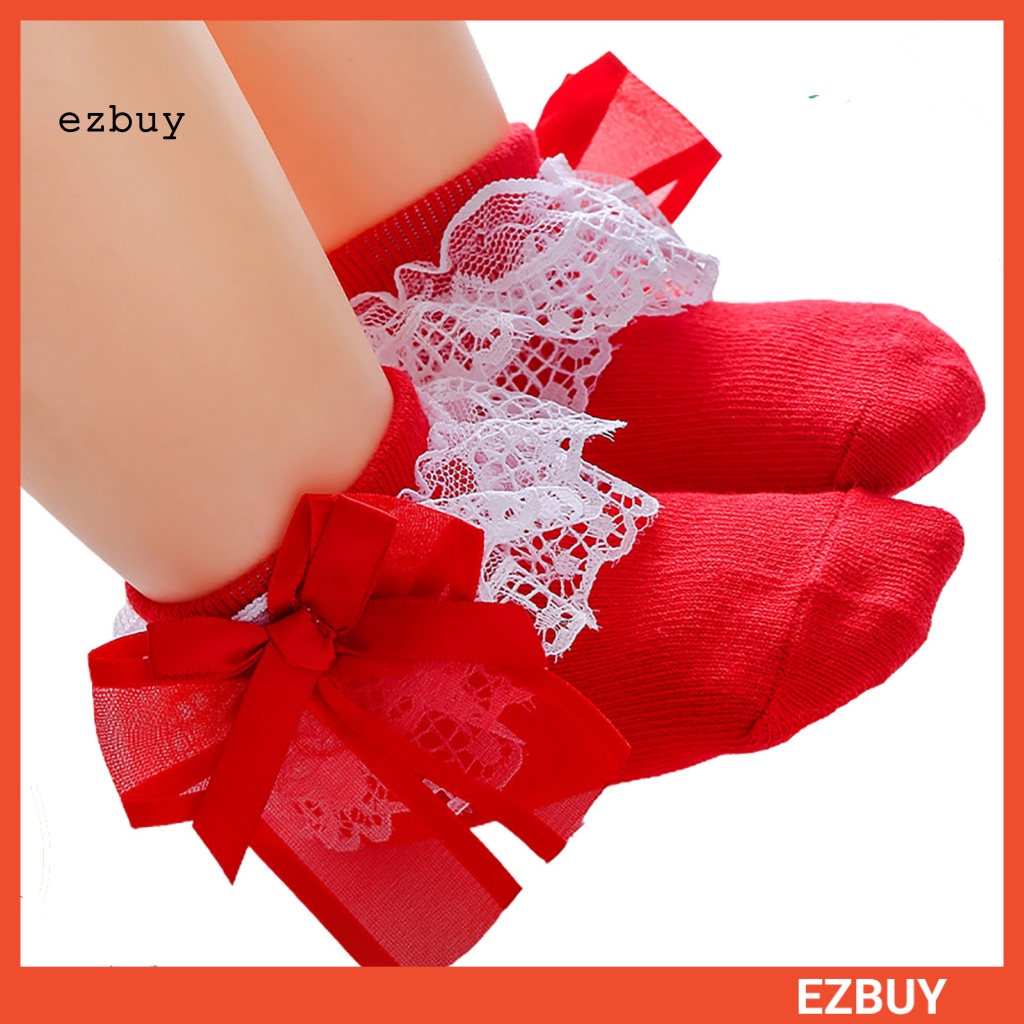 1 Đôi Vớ Dày Co Giãn Thoáng Khí Đính Nơ Ren Dễ Thương Cho Bé Gái