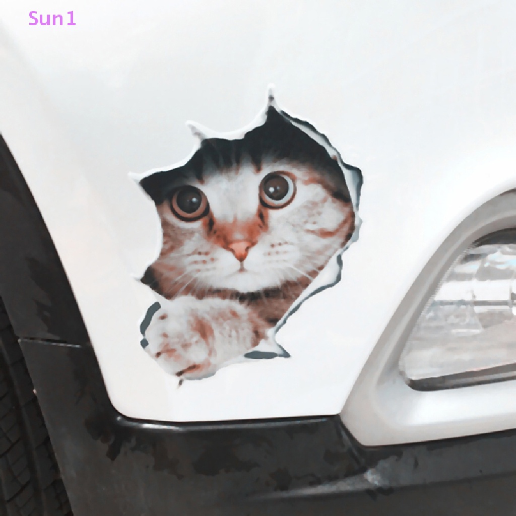 1 Sticker vinyl Dán Xe Hơi Hình Mèo 3D Phản Quang Dễ Thương
