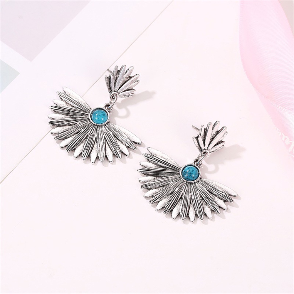 Xia XIA| Bông Tai Hình Quạt Đính Đá Ngọc Lam Giả Phong Cách Vintage