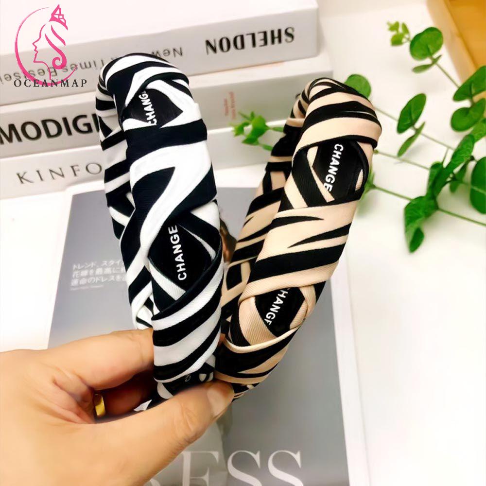 Băng Đô Cài Tóc Bản Rộng Họa Tiết Kẻ Sọc In Chữ Phong Cách Cổ Điển Chống Trượt Thời Trang Cho Nữ