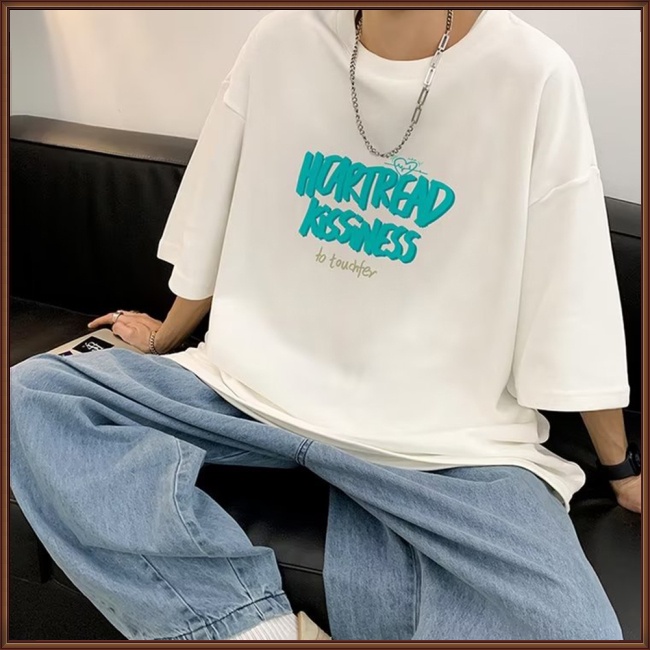 Áo Thun Tay Ngắn Cổ Tròn Dáng Rộng In Chữ Thời Trang Mùa Hè Cho Nam
