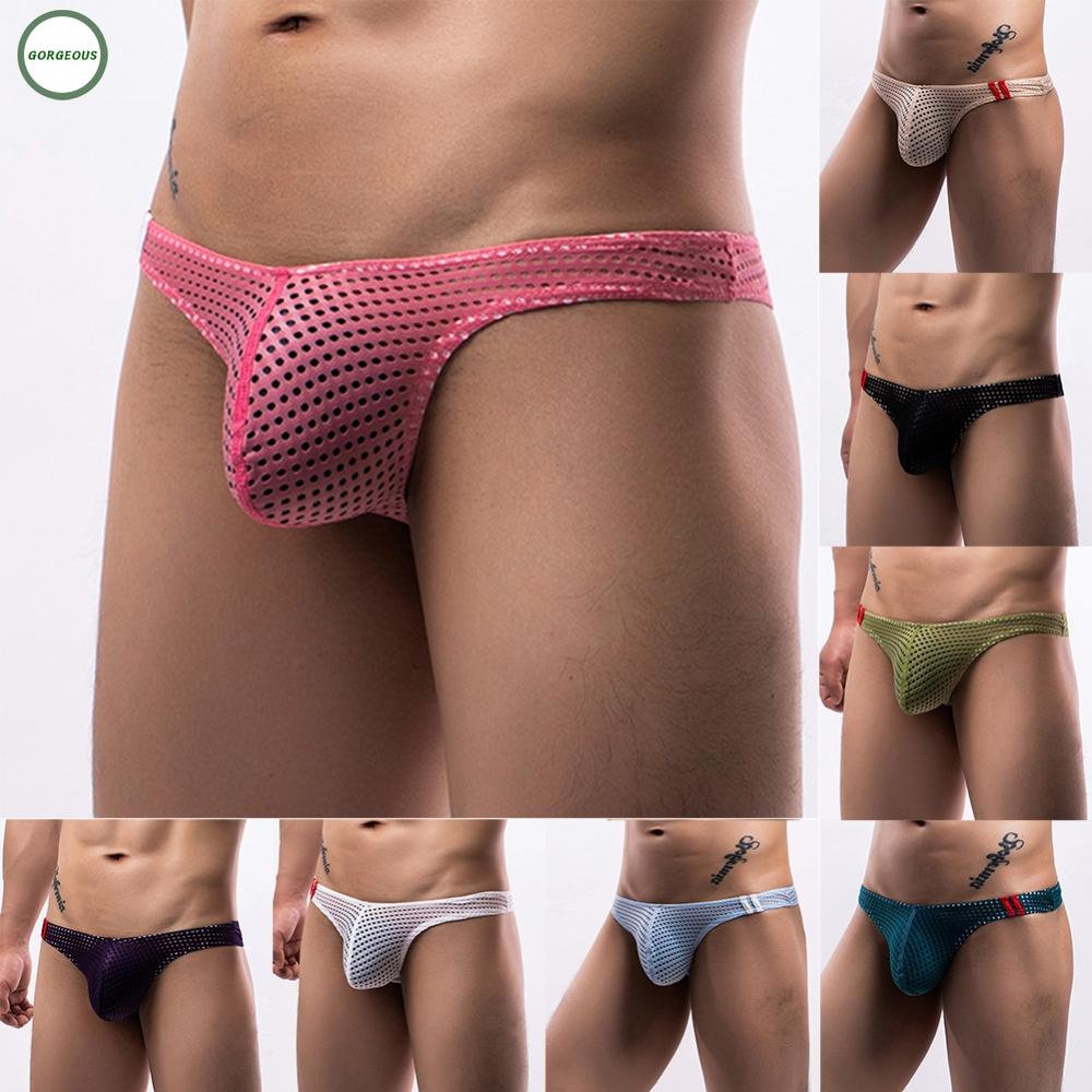 GORGEOUS~Men T-back Briefs Underwear Thong G-string Panties Mesh See-through Sexy Pouch