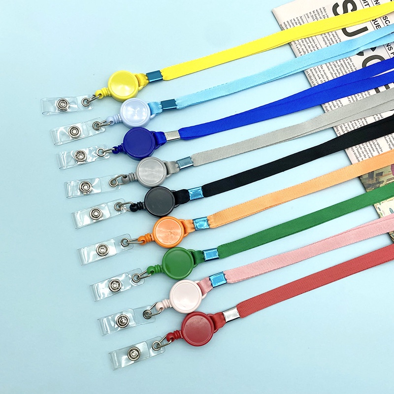 Dây Đeo Thẻ ID / Sinh Viên Dáng Dài Bằng Polyester Mỏng Màu Trơn Có Thể Thu Gọn