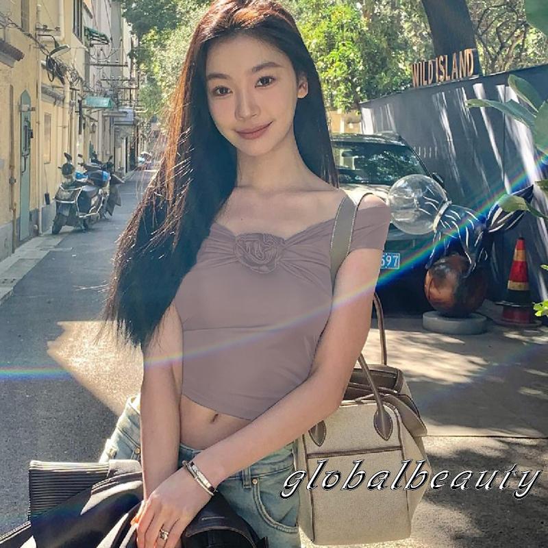 Áo Croptop Trễ Vai Tay Ngắn Màu Sắc Trơn Thời Trang Mùa Hè Cho Nữ