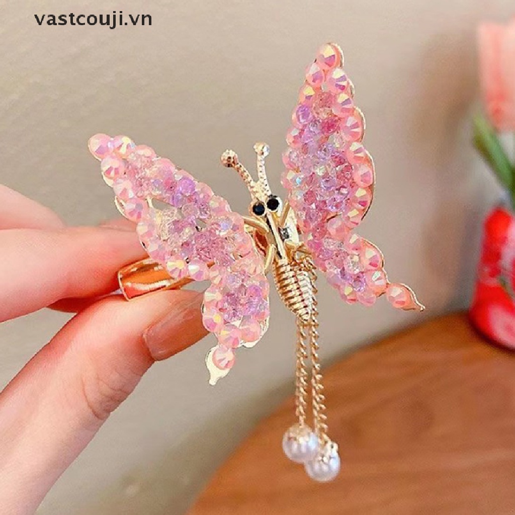 Kẹp Tóc Hình Bướm Đính Đá Tua Rua Xinh Xắn Cho Bé Gái