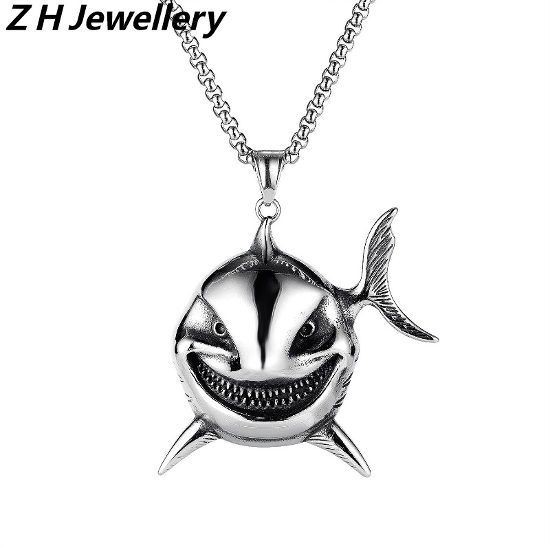 Vòng cổ Thép Titan Không Gỉ Mặt Cá Mập Phong Cách Hip Hop Thời Trang Cho Nam Và Nữ