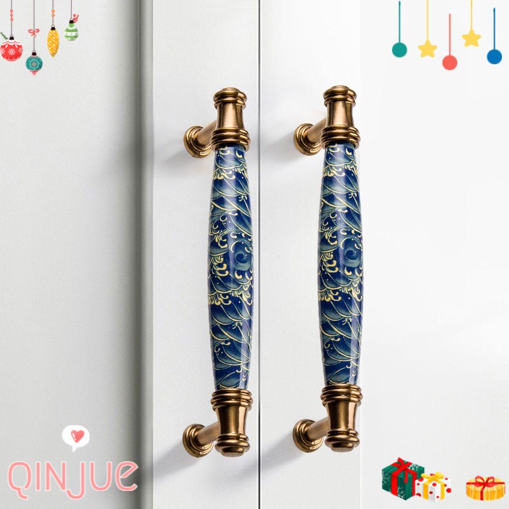 Qinjue Tay Nắm Cửa Gốm Hình Lá Xanh Sơn Vẽ Tay Cho Tủ Quần Áo