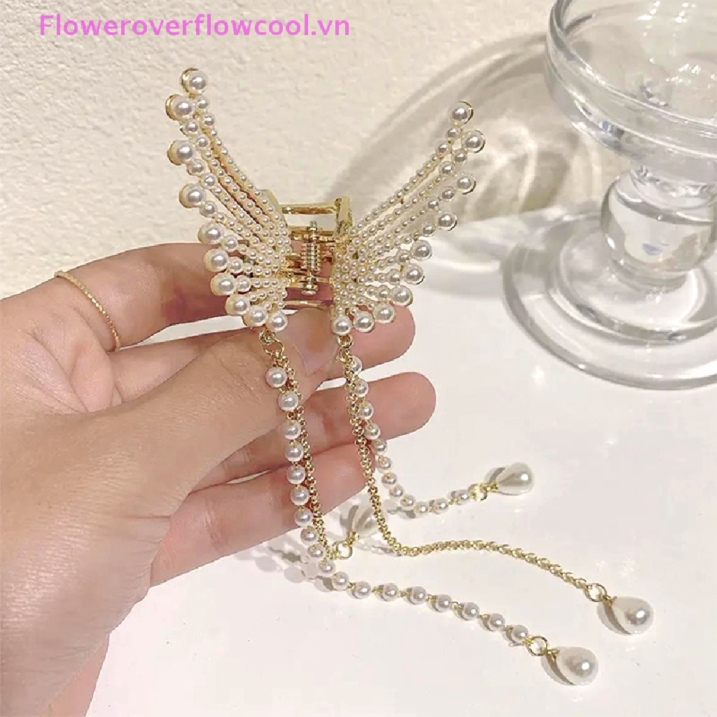 Kẹp Tóc Càng Cua Đính Ngọc Trai Hình Bướm Cho Nữ