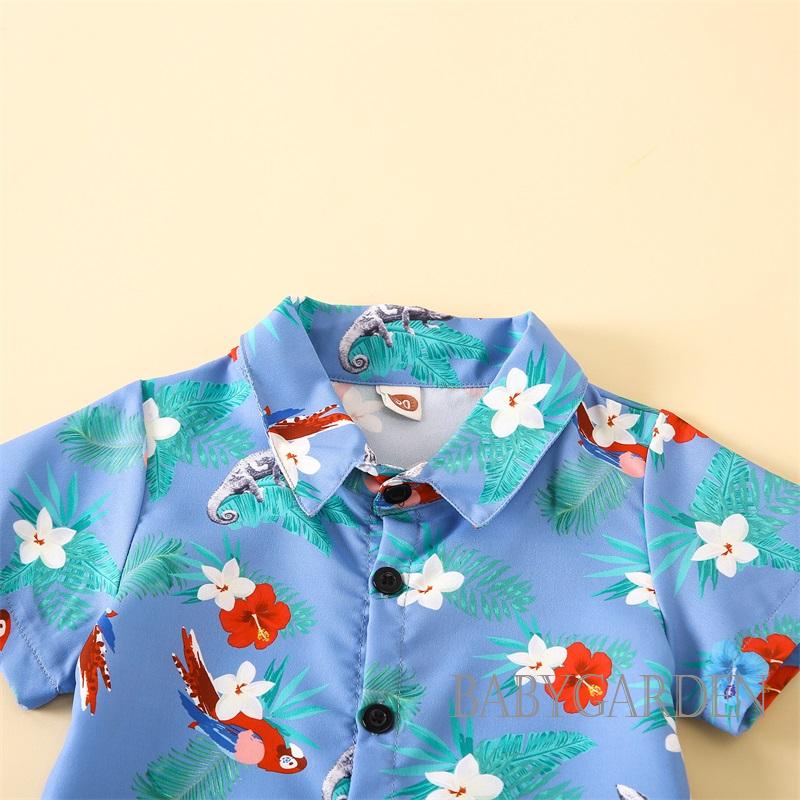 Bộ Áo Sơ Mi Tay Ngắn + Quần Ngắn Màu Trơn Phong Cách Đường Phố Thời Trang Cho Bé Trai 1-5 Tuổi