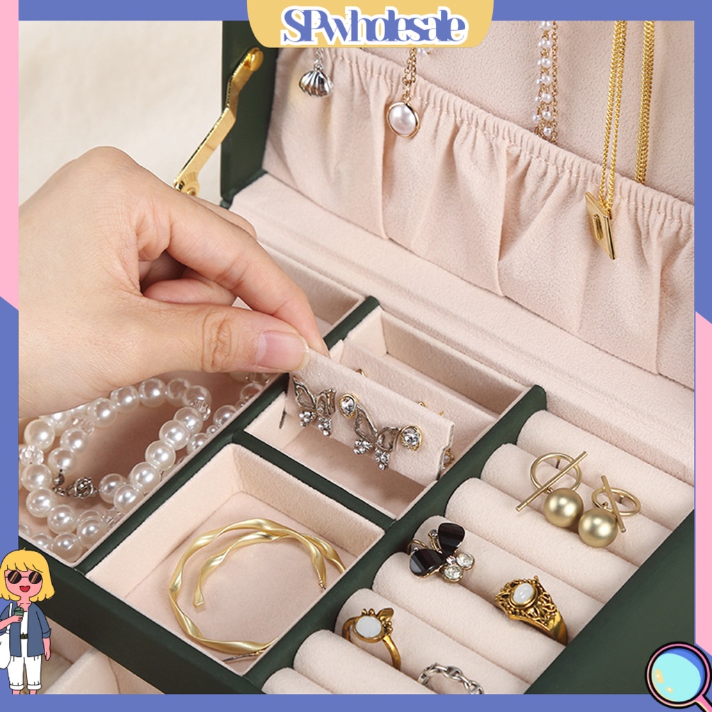 <SPwholesale> Hộp Trưng Bày Trang Sức Ba Tầng Có Khóa Cài Nhỏ Gọn Dành Cho Gia Đình