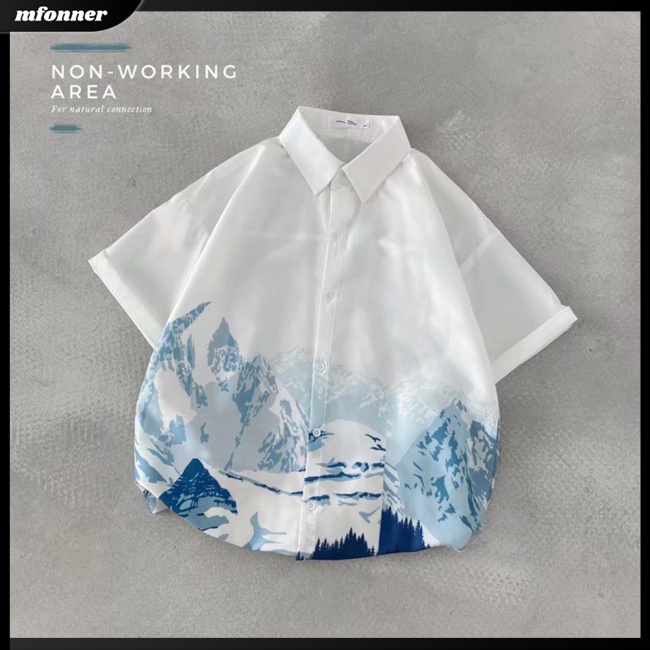 Áo Thun Nam Tay Ngắn Dáng Rộng In Hình Phong Cảnh Thời Trang Mùa Hè