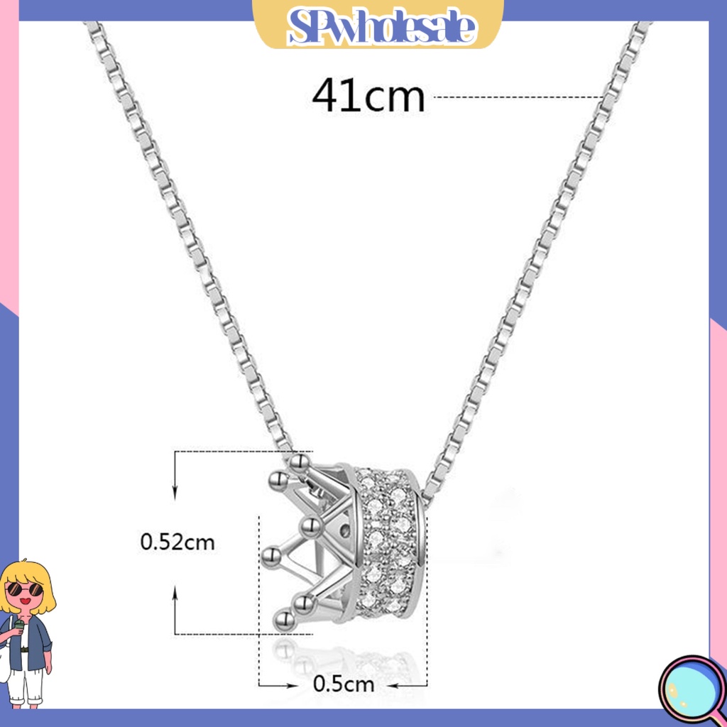&lt;SPwholesale&gt; Vòng cổ Bạc Mặt Vương Miện Không Dễ Phai Thời Trang Cho Nữ