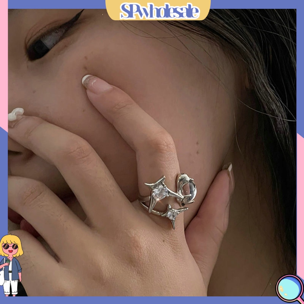 <SPwholesale> Nhẫn Dạng Hở Mạ Điện Sáng Bóng Đính Đá Giả Kim Cương Sáng Điều Chỉnh Được Trang Sức Cho Nữ