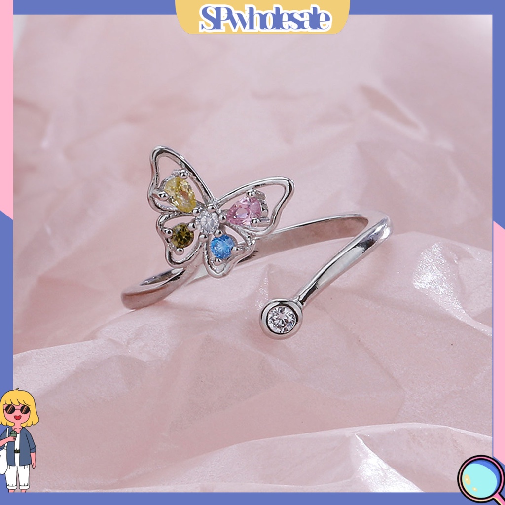 <SPwholesale> Nhẫn Hở Đính Đá Zircon Hình Bướm Nhiều Màu Sắc Ngọt Ngào Thời Trang Cho Nữ