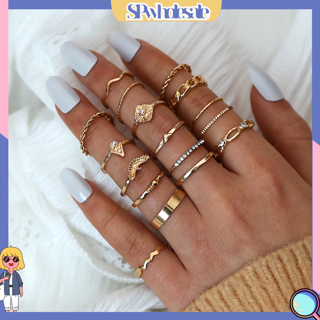 <SPwholesale> Set 17 Nhẫn Đeo Khớp Ngón Tay Đính Hạt Giả Ngọc Trai