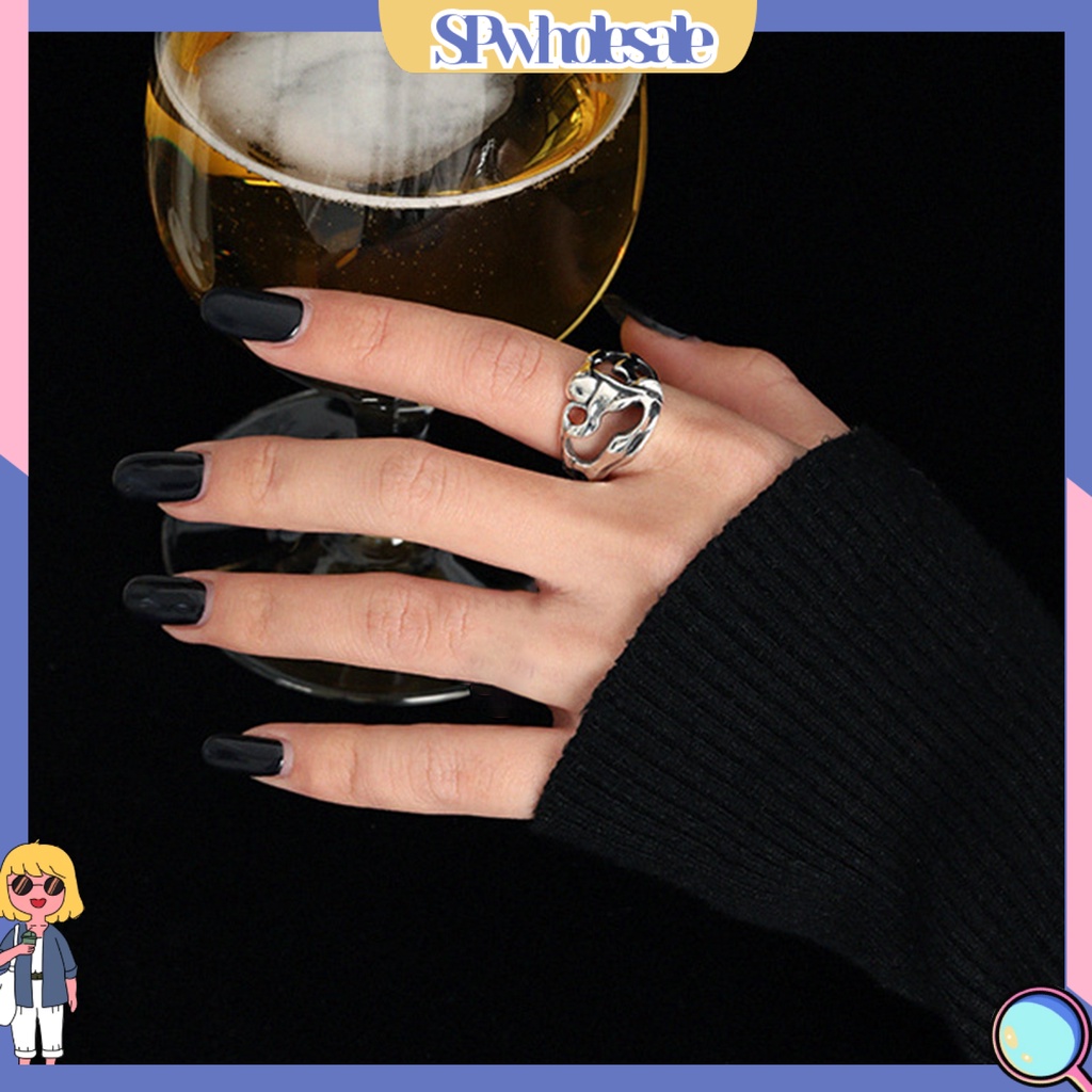 <SPwholesale> Nhẫn Hở Mạ Điện Bóng Cao Màu Trơn Kiểu Retro Tối Giản Có Thể Điều Chỉnh Trang Sức Cho Nữ