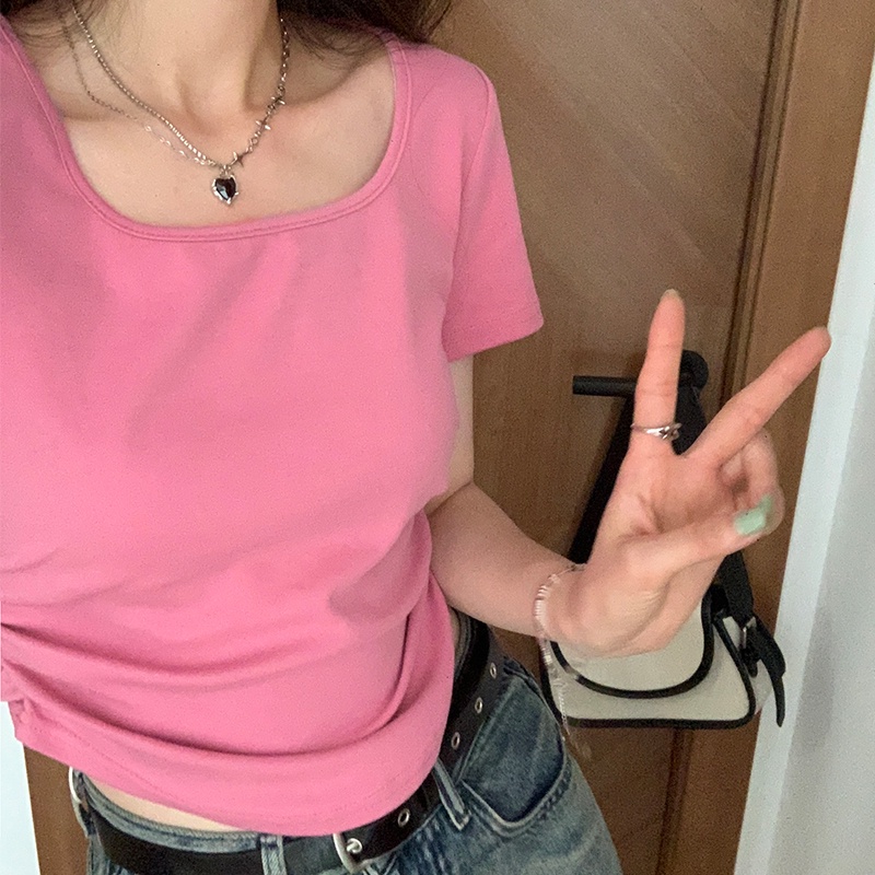 Áo croptop SUXI cổ vuông tay ngắn dáng ôm thời trang mùa hè dành cho nữ