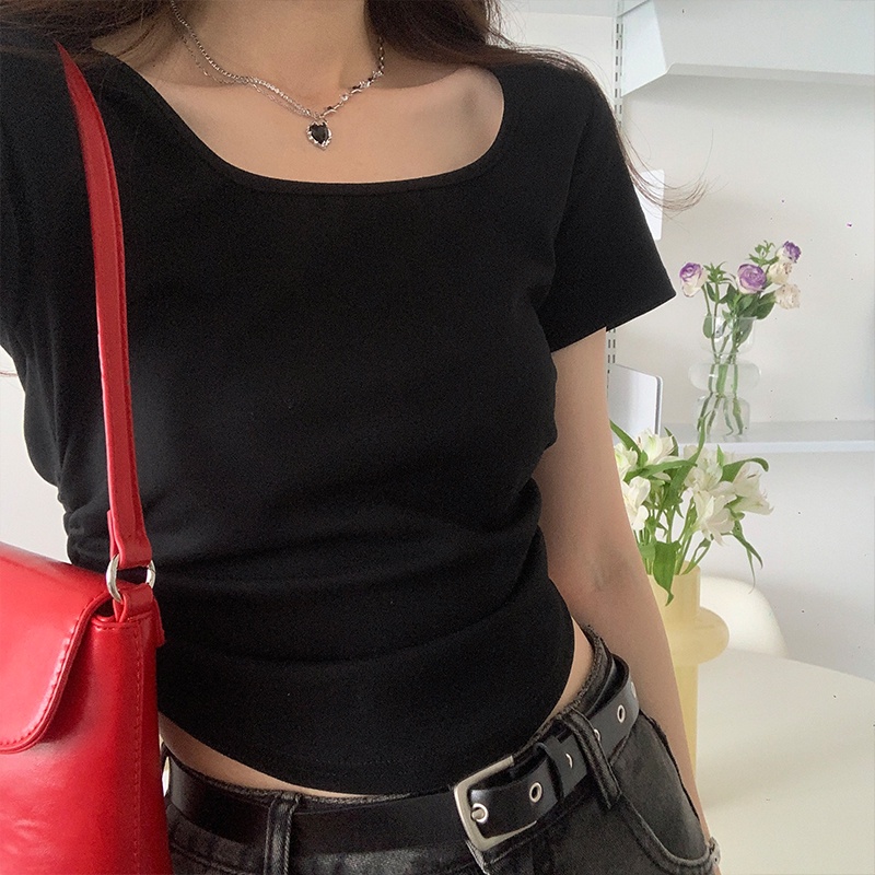 Áo croptop SUXI cổ vuông tay ngắn dáng ôm thời trang mùa hè dành cho nữ