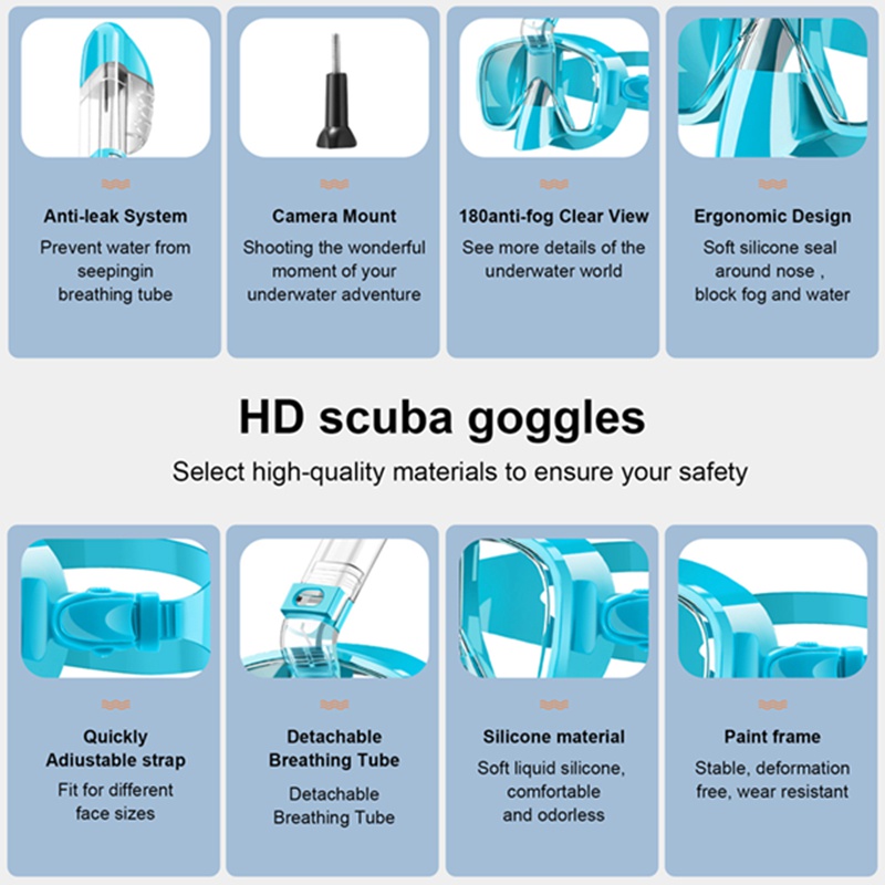 Bộ Mặt Nạ Lặn Chuyên Nghiệp Có Thể Gấp Gọn Kèm Hệ Thống Khô Và Giá Đỡ Camera Chống Sương Mù