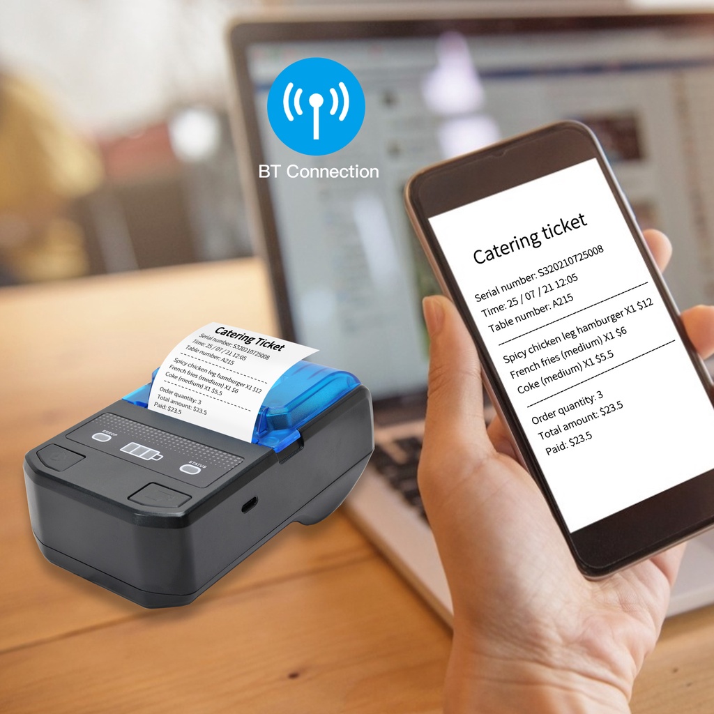 Máy In Nhãn Hiệu Mini Không Dây 58mm Kèm Pin Sạc Tương Thích Với Android iOS Windows