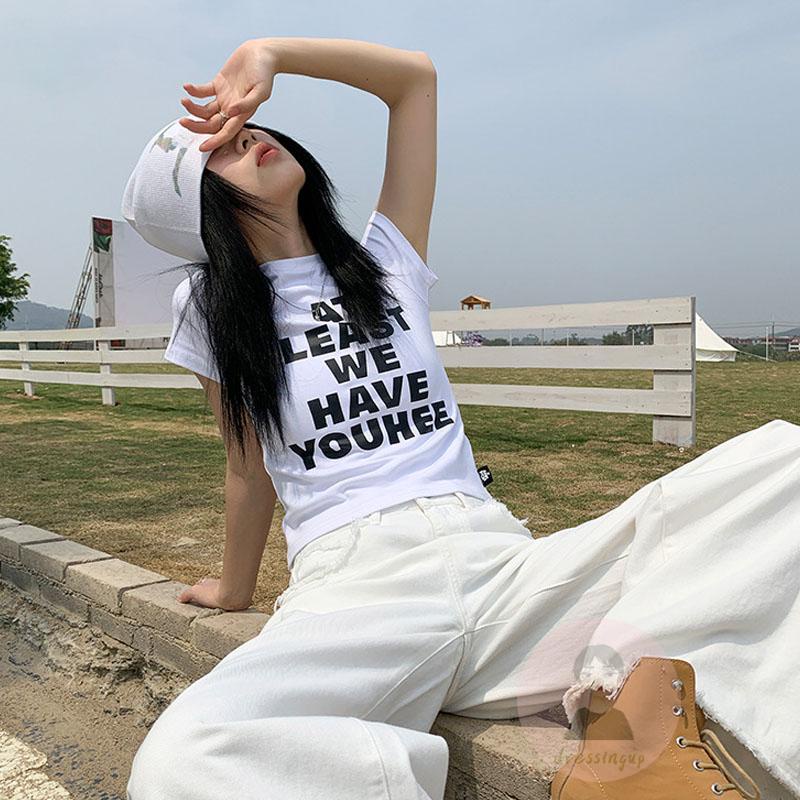 Áo Thun Nữ Ngắn Tay Cổ Tròn In Chữ Thời Trang