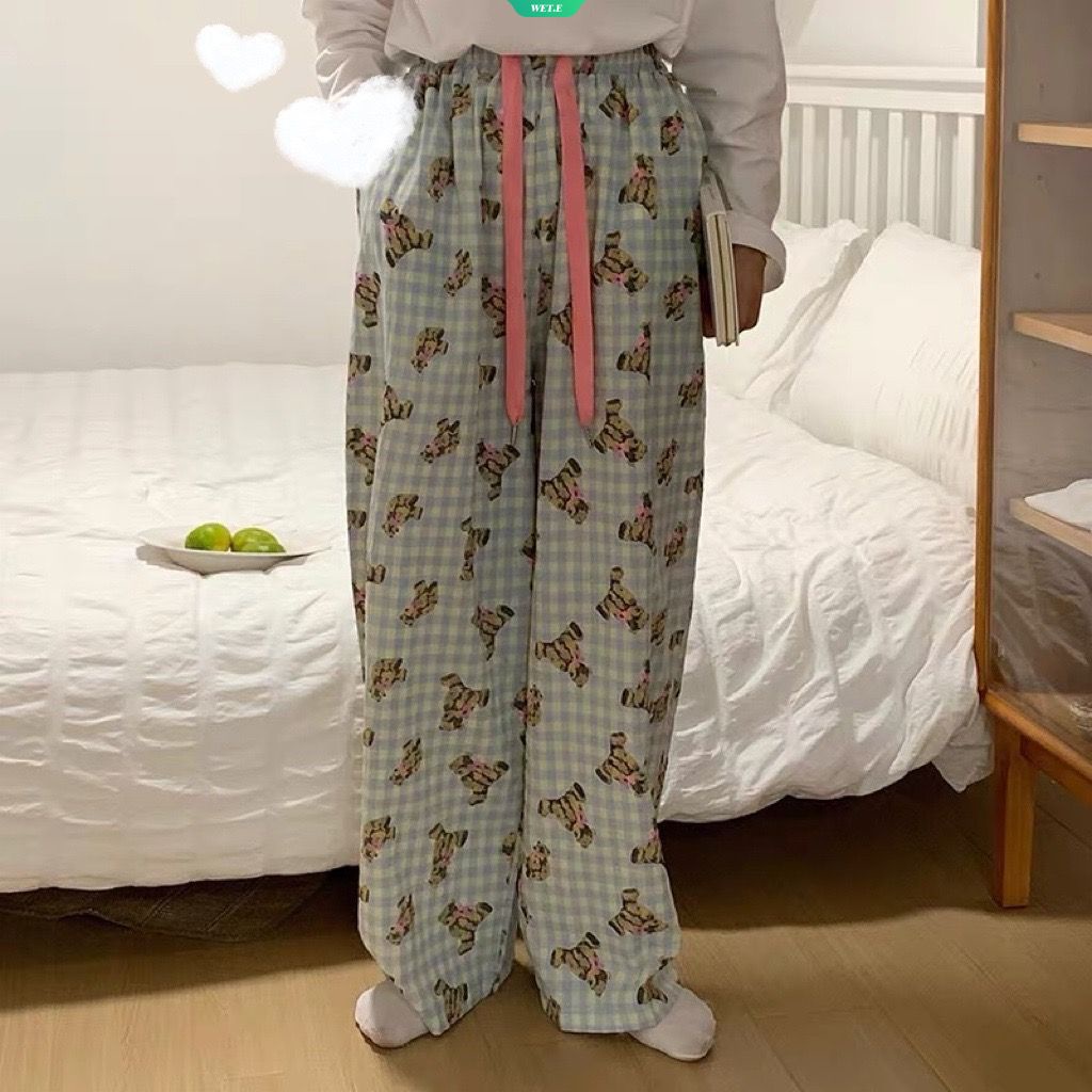 Quần Dài Dáng Rộng Họa Tiết Hoạt Hình Phong Cách Nhật Bản Thời Trang Xuân Thu Cho Nữ