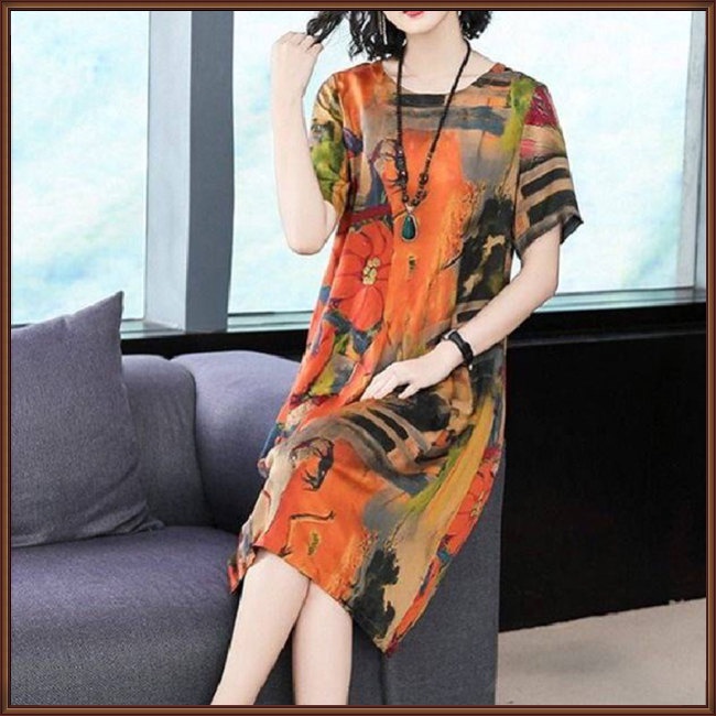 Đầm Tay Ngắn Dáng Rộng Thời Trang Mùa Hè Cho Nữ