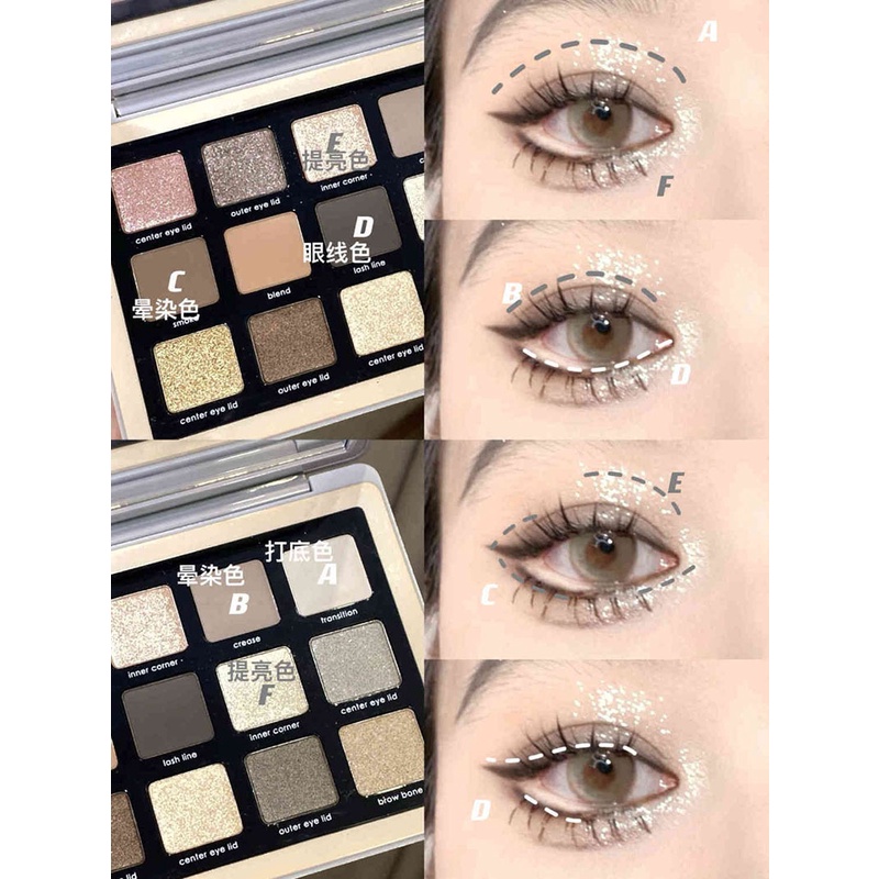 Natasha Bảng Phấn Mắt 15 Màu Tông Đất Lấp Lánh Phong Cách retro DIKALU