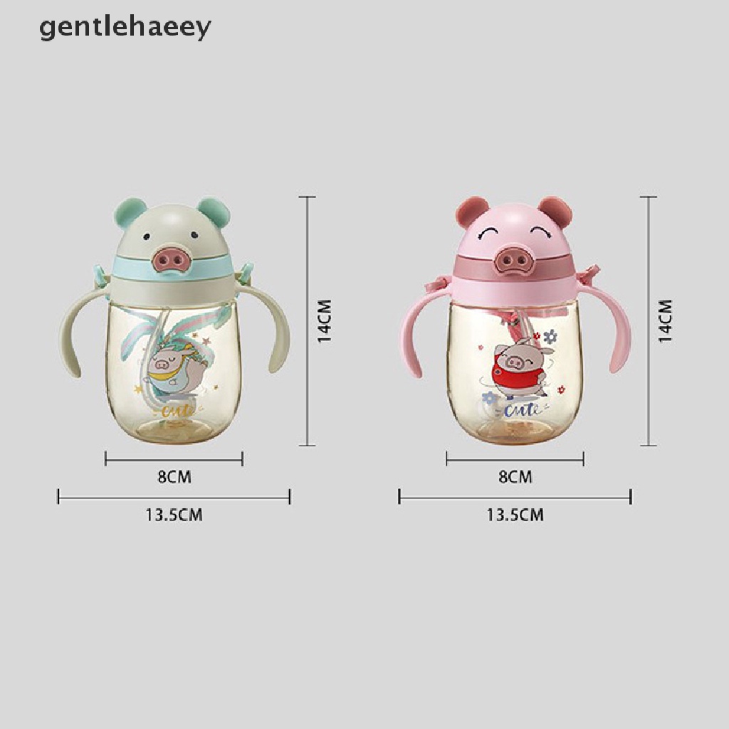 Bình Nước 350ML Hình Chú Heo Dễ Thương Kèm Ống Hút Và Dây Đeo Vai Cho Trẻ Mẫu Giáo