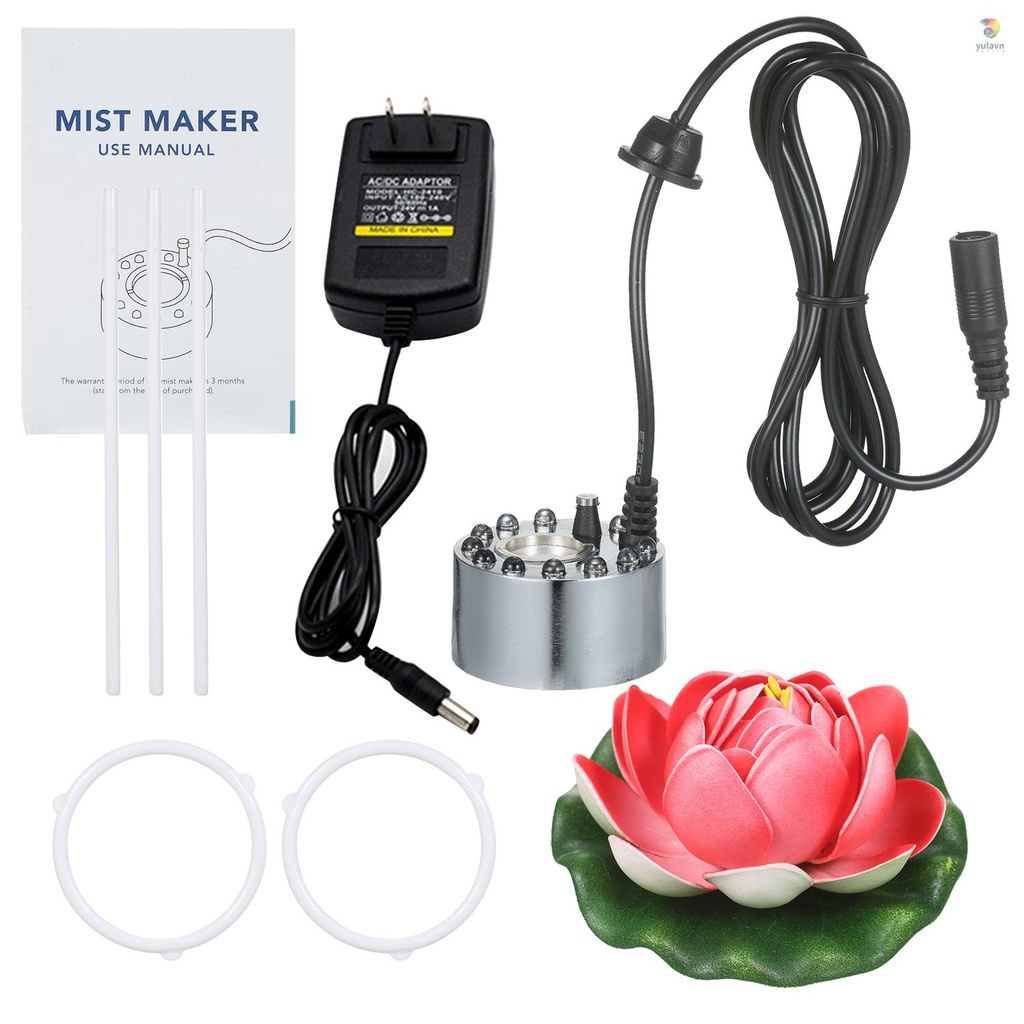 Máy Phun Sương Tạo Bọt Khí Siêu Âm 24V 24W Với 12 Đèn LED Và Giá Đỡ Sương Mù Cho Bể Cá Cảnh Phích Cắm US